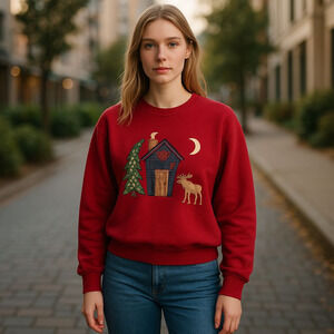 Jerzees Vintage Rustic Farmhouse Wilderness Christmas Sweatshirt Size Medium